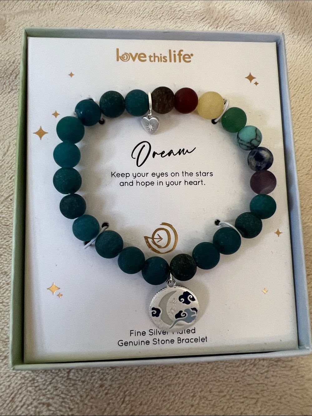 Kohl's Teal Multi-Stone Beaded Bracelet with Moon Charm - Picture 1 of 4